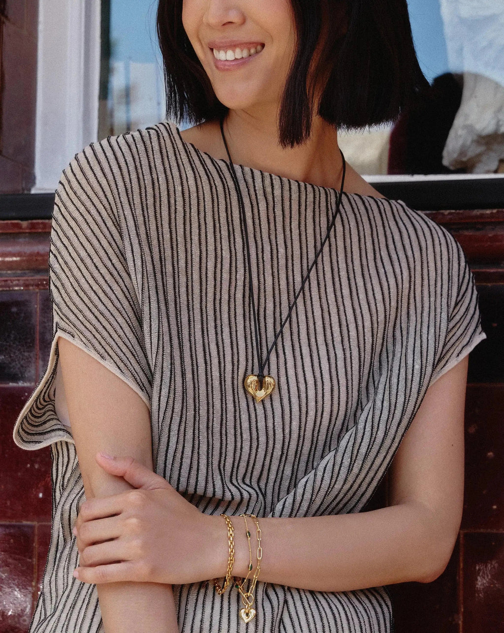 Molten Heart Pendant Cord Necklace | 18k Gold Plated