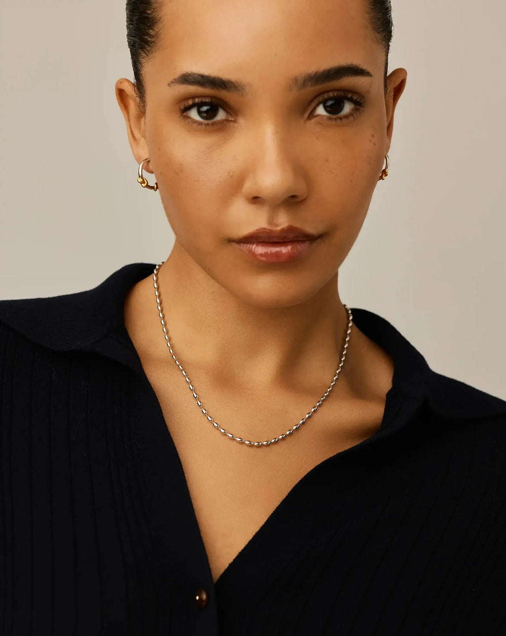 Molten Olive Chain Necklace | Silver Plated
