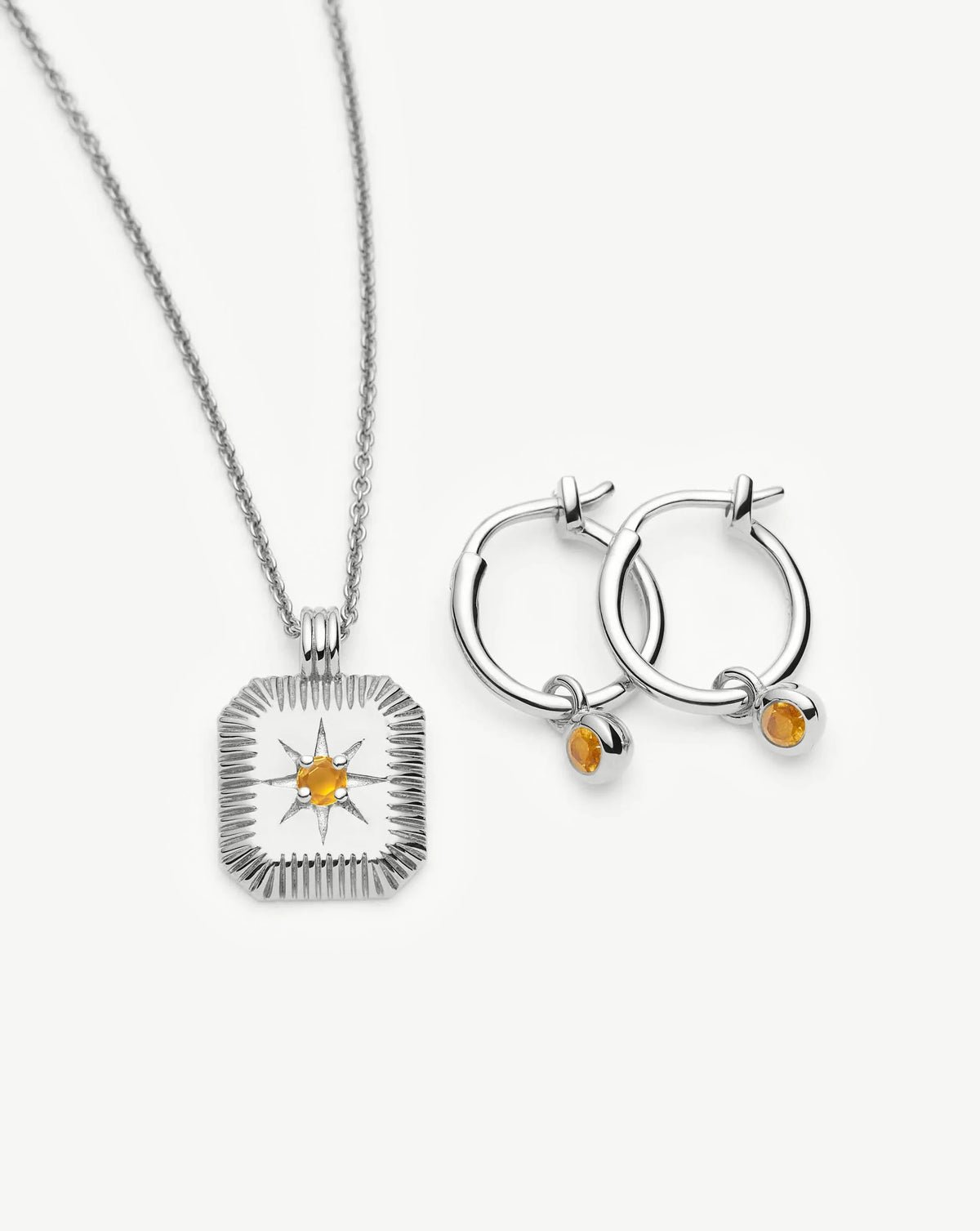 November Birthstone Necklace & Charm Earrings Set | Sterling Silver